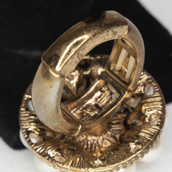 Adjustable Band Fashion Ring Size 6.5 Faux Diamonds Faux Pearls Faux Gold Band - Picture 11 of 15